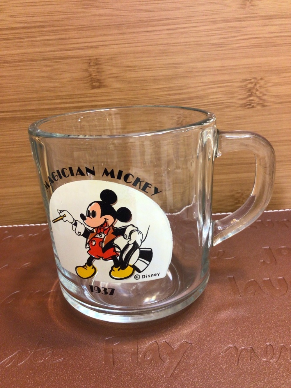 Vintage Disney Magician Mickey Mouse Mug Glass Anchor Hocking 1937 Collectible